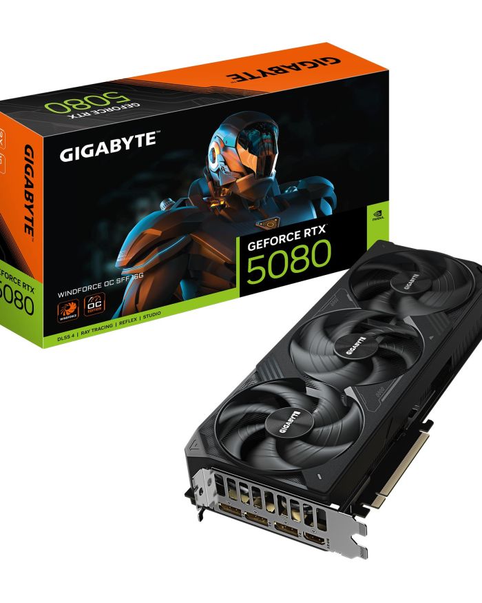 Graphics Card|GIGABYTE|NVIDIA GeForce RTX 5080|16 GB|GDDR7|256 bit|PCIE 5.0 16x|GPU 2670 MHz|Triple slot Fansink|1xHDMI|3xDisplayPort|GV-N5080WF3OC-16GD1.0