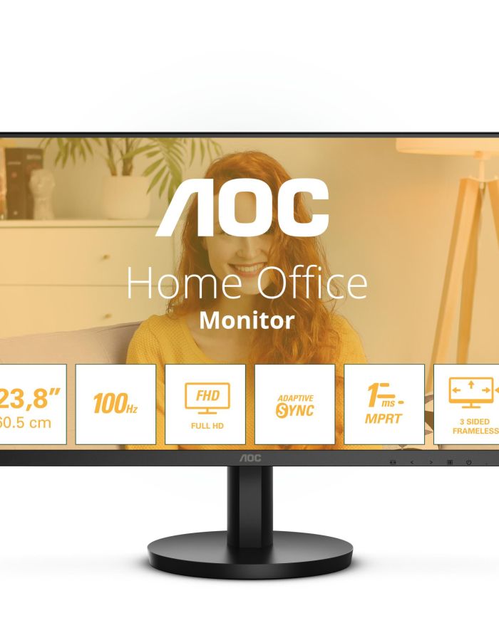 LCD Monitor|AOC|24″|Panel VA|1920×1080|16:9|100 Hz|Matte|1 ms|Speakers|Tilt|Colour Black|24B3HMA2