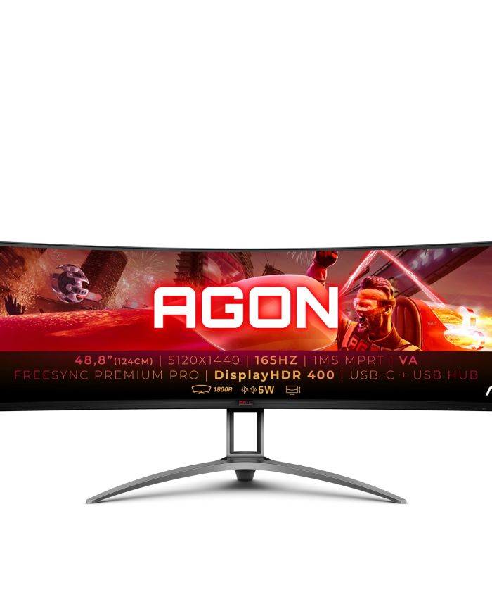 LCD Monitor|AOC|AG493UCX2|48.8″|Gaming/Curved|Panel VA|5120×1440|32:9|165Hz|Matte|4 ms|Speakers|Swivel|Height adjustable|Tilt|Colour Black|AG493UCX2