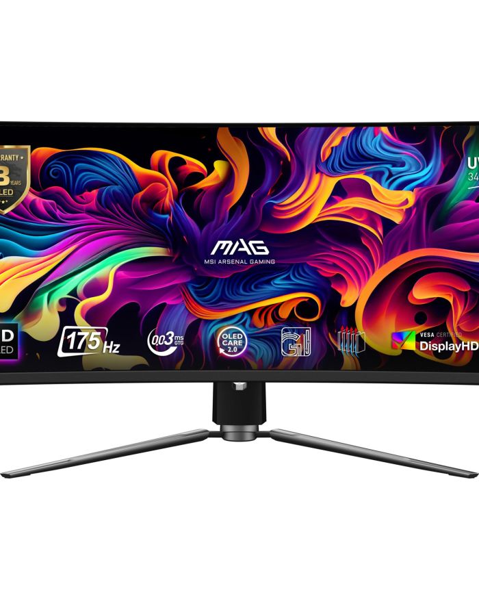 LCD Monitor|MSI|34″|Curved/21 : 9|Panel QD-OLED|3440×1440|21:9|175Hz|Matte|0.03 ms|Swivel|Height adjustable|Tilt|Colour Black|MAG341CQPQD-OLED