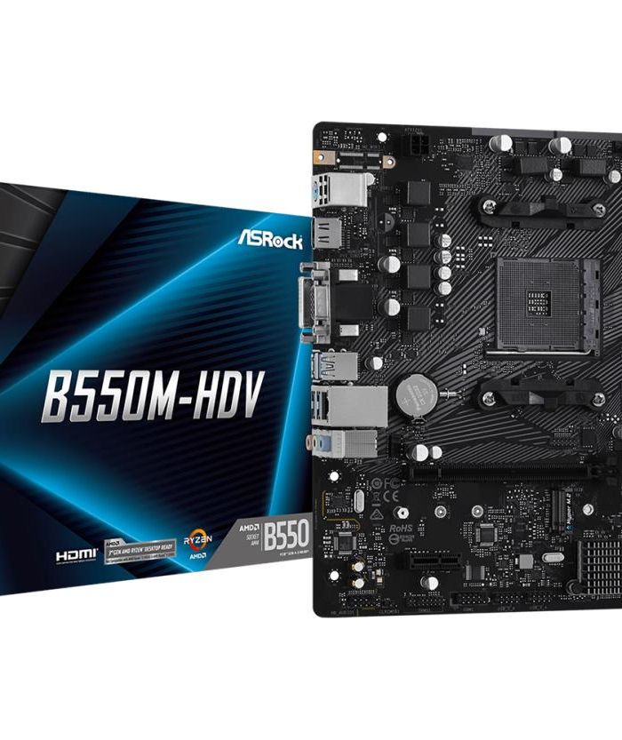 Mainboard|ASROCK|AMD B550|SAM4|MicroATX|1xPCI-Express 3.0 1x|1xM.2|1xPCI-Express 4.0 16x|Memory DDR4|Memory slots 2|1x15pin D-sub|1xDVI|1xHDMI|2xUSB 2.0|4xUSB 3.2|1xPS/2|1xRJ45|3xAudio port|B550M-HDV