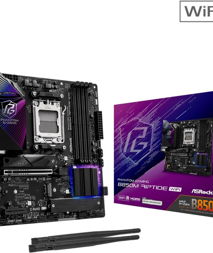 Mainboard|ASROCK|AMD B850|SAM5|Micro-ATX|Memory DDR5|Memory slots 4|1xHDMI|1xDisplayPort|1xAudio-In|1xAudio-Out|1xMicrophone|4xUSB 2.0|3xUSB 3.2|1xUSB-C|1xRJ45|B850MRIPTIDEWIFI