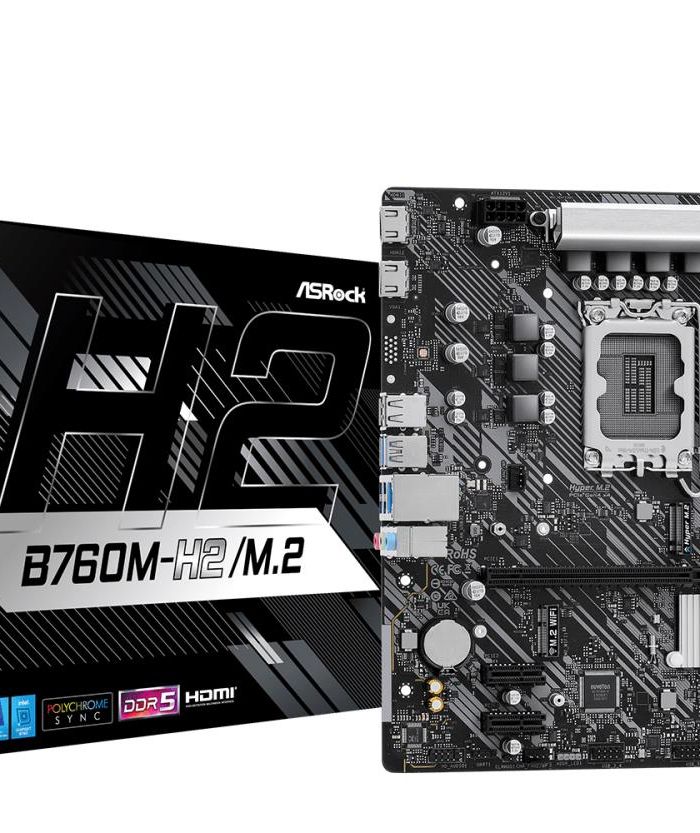 Mainboard|ASROCK|Intel B760 Express|LGA1700|Micro-ATX|Memory DDR5|Memory slots 2|2xPCI-Express 3.0 1x|1xPCI-Express 4.0 16x|3xM.2|2xHDMI|2xUSB 2.0|4xUSB 3.2|1xRJ45|3xAudio port|B760M-H2/M.2