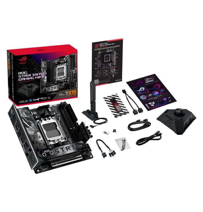 Mainboard|ASUS|AMD X870|SAM5|Mini-ITX|Memory DDR5|Memory slots 2|1xPCI-Express 4.0 16x|1xPCI-Express 5.0 16x|2xM.2|1xHDMI|3xUSB 3.0|4xUSB 3.2|1xUSB-C|2xUSB4|1xRJ45|ROGSTRIXX870-IGAMWIFI