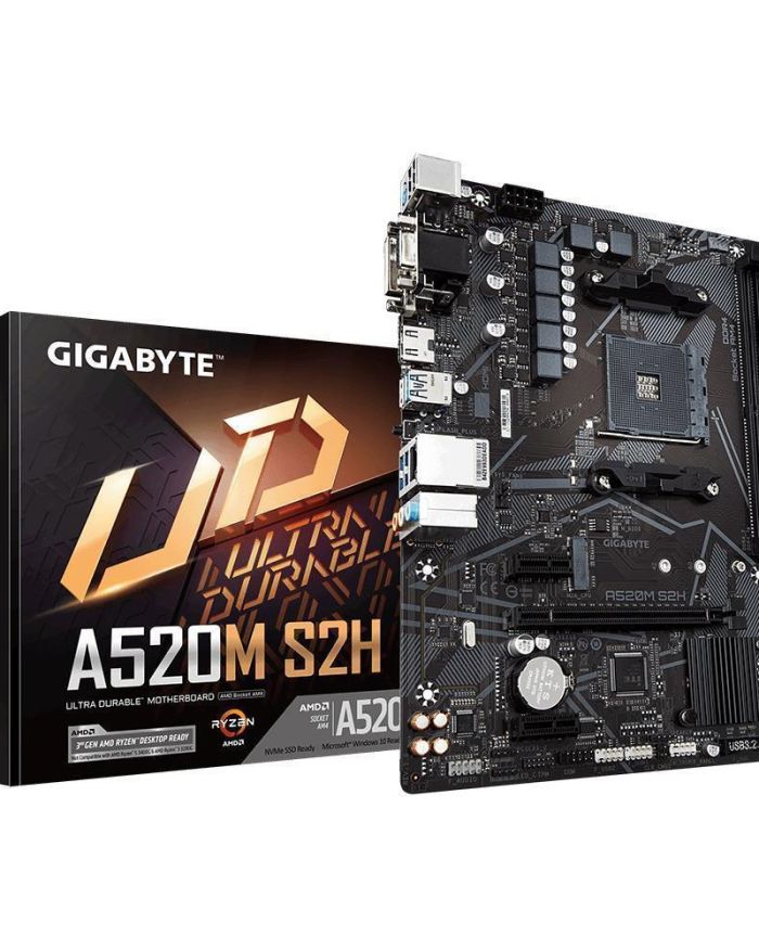 Mainboard|GIGABYTE|AMD A520|SAM4|Micro-ATX|Memory DDR4|Memory slots 2|2xPCI-Express 3.0 1x|1xPCI-Express 3.0 16x|1xM.2|1x15pin D-sub|1xDVI-D|1xHDMI|2xAV-In|1xAV-out|2xUSB 2.0|4xUSB 3.2|1xPS/2|1xRJ45|A520MS2H1.3