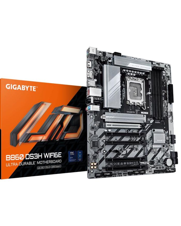 Mainboard|GIGABYTE|Intel B860 Express|LGA1851|ATX|Memory DDR5|5xPCI-Express 16x|2xM.2|1xHDMI|1xDisplayPort|1xAudio-In|1xAudio-Out|1xMicrophone|1xUSB 2.0|1xUSB 3.2|1xUSB-C|1xPS/2|1xRJ45|B860DS3HWIFI6E1.0
