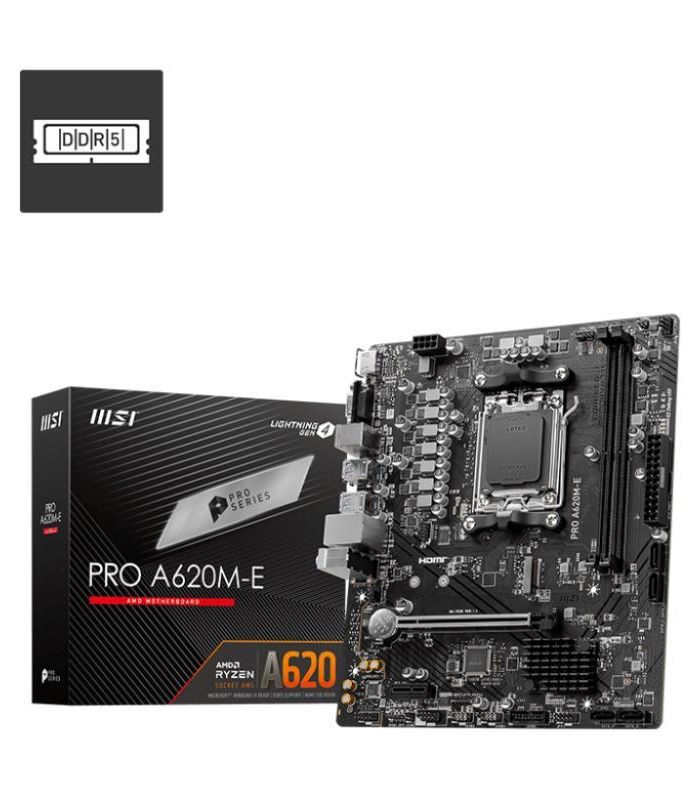 Mainboard|MSI|AMD A620|SAM5|Micro-ATX|Memory DDR5|Memory slots 2|1xPCI-Express 3.0 1x|1xPCI-Express 4.0 16x|1xM.2|1x15pin D-sub|1xHDMI|2xUSB 2.0|4xUSB 3.2|2xPS/2|1xRJ45|3xAudio port|PROA620M-E