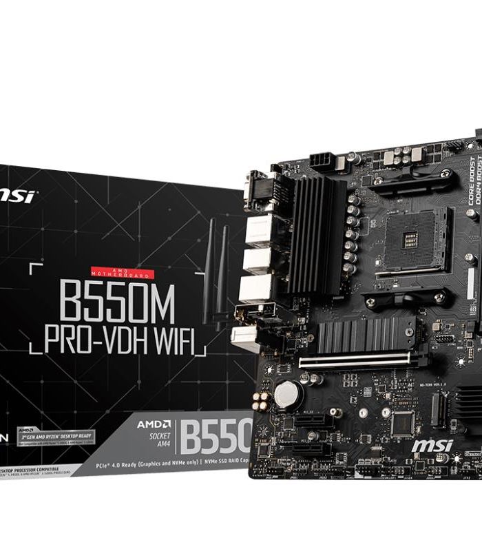 Mainboard|MSI|AMD B550|SAM4|MicroATX|2xPCI-Express 3.0 1x|2xM.2|1xPCI-Express 4.0 16x|Memory DDR4|Memory slots 4|1x15pin D-sub|1xHDMI|1xDisplayPort|2xUSB 2.0|4xUSB 3.2|1xPS/2|1xRJ45|3xAudio port|B550MPRO-VDHWIFI