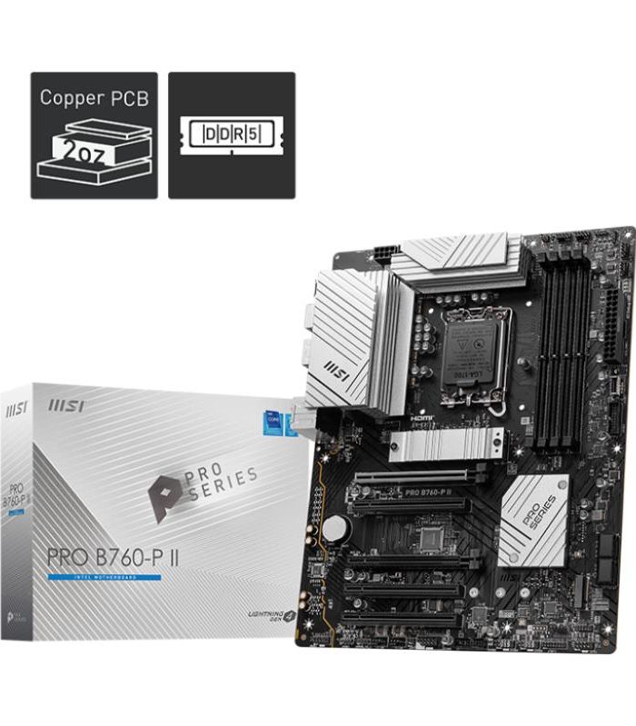 Mainboard|MSI|Intel B760 Express|LGA1700|Memory DDR5|Memory slots 4|5xPCI-Express 5.0 16x|2xM.2|1xHDMI|1xDisplayPort|2xUSB 2.0|2xUSB 3.2|1xUSB-C|1xOptical S/PDIF|1xRJ45|5xAudio port|PROB760-PII