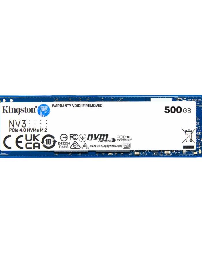 SSD|KINGSTON|NV3|500GB|M.2|PCIE|NVMe|3D NAND|Write speed 3000 MBytes/sec|Read speed 5000 MBytes/sec|TBW 160 TB|MTBF 200000 hours|SNV3S/500G