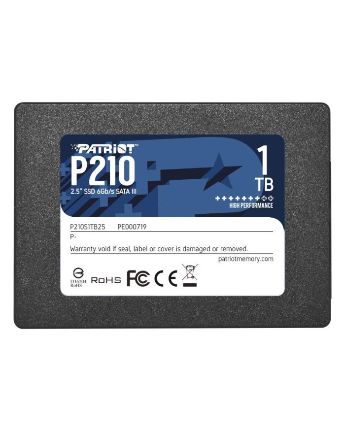 SSD|PATRIOT|P210|1TB|SATA 3.0|Write speed 430 MBytes/sec|Read speed 520 MBytes/sec|2,5″|TBW 480 TB|P210S1TB25