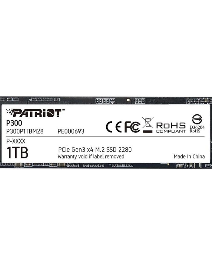 SSD|PATRIOT|P300|1TB|M.2|PCIE|NVMe|3D NAND|Write speed 1650 MBytes/sec|Read speed 2100 MBytes/sec|3.8mm|TBW 480 TB|P300P1TBM28