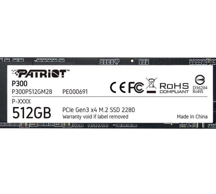 SSD|PATRIOT|P300|512GB|M.2|PCIE|NVMe|3D NAND|Write speed 1200 MBytes/sec|Read speed 1700 MBytes/sec|3.8mm|TBW 240 TB|P300P512GM28