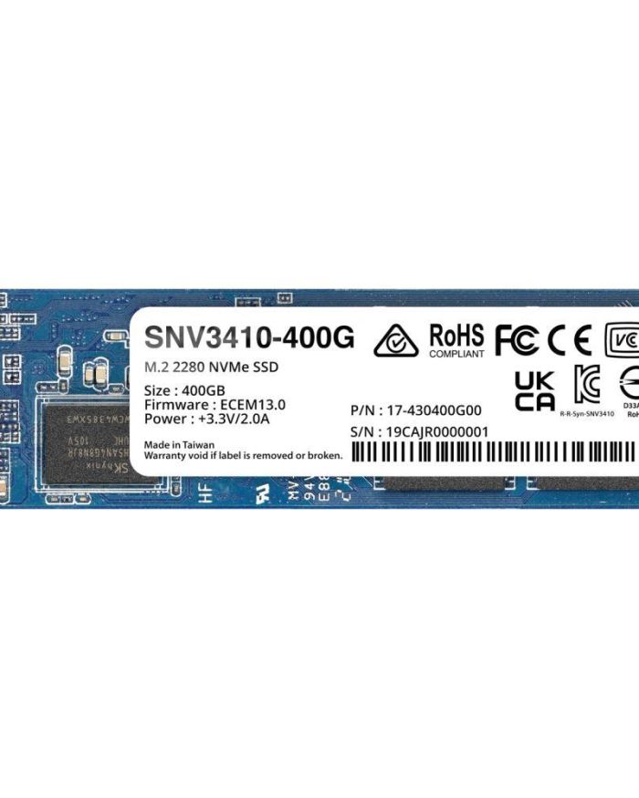 SSD|SYNOLOGY|SNV3400|400GB|M.2|PCIE|NVMe|Write speed 750 MBytes/sec|Read speed 3000 MBytes/sec|TBW 491 TB|MTBF 1800000 hours|SNV3410-400G