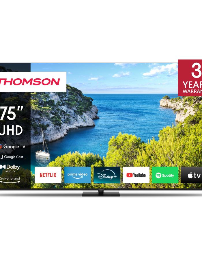 TV Set|THOMSON|75″|4K/Smart|3840×2160|Wireless LAN|Bluetooth|Google TV|Black|75UG5C14